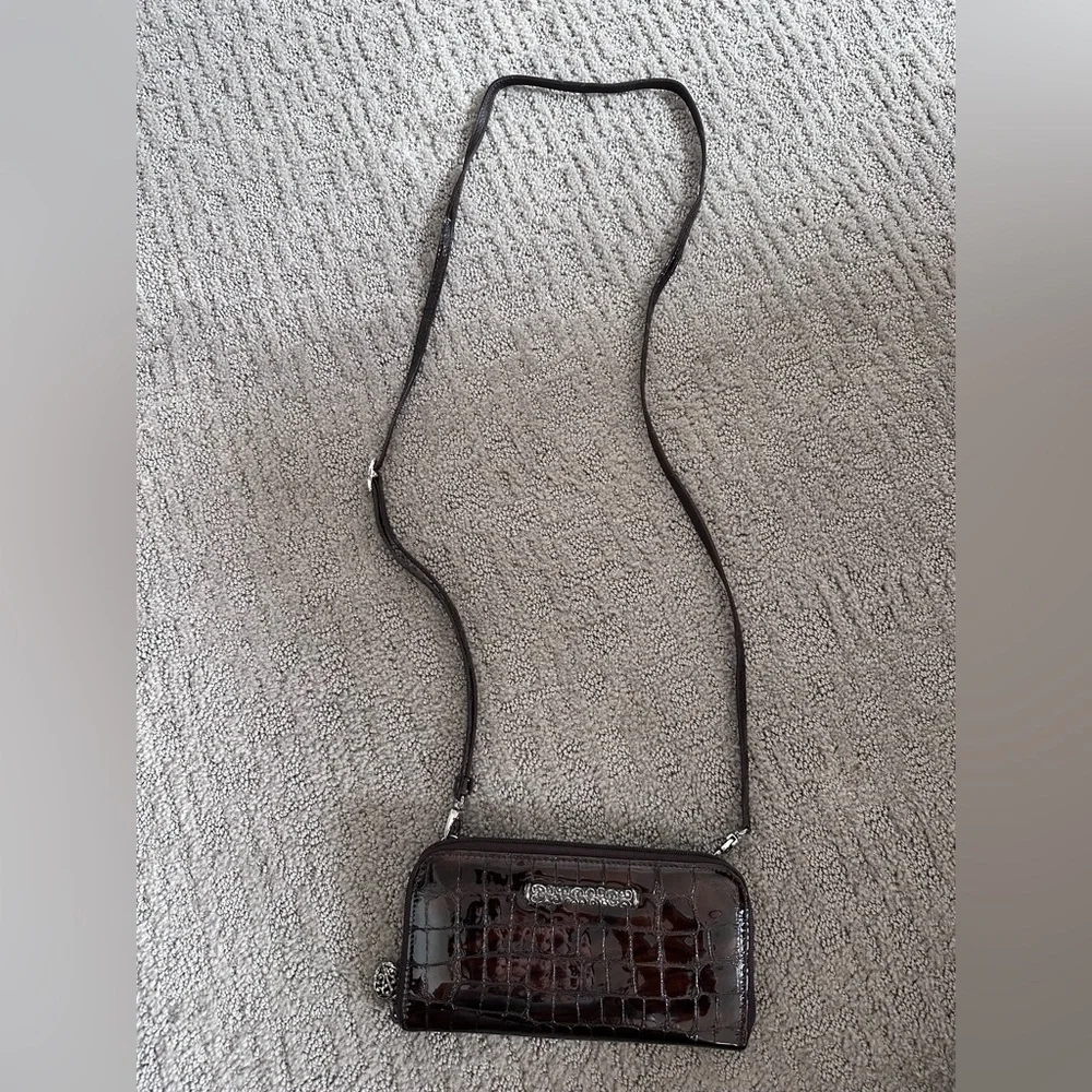 Brighton Brown Croc Embossed Leather Organizer Crossbody Wallet Purse